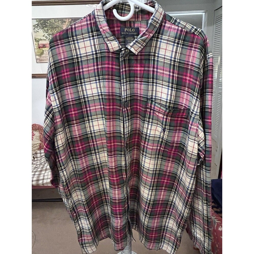 Polo Ralph Lauren Red Checked Cotton Flannel Sleepwear Shirt Medium